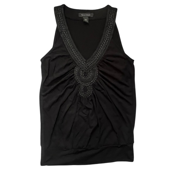 White House Black Market Black Beaded Tank Top EUC XXS - Picture 6 of 9
